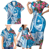 Hafa Adai Guam Family Matching Short Sleeve Bodycon Dress and Hawaiian Shirt Crystal Waves