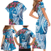Hafa Adai Guam Family Matching Short Sleeve Bodycon Dress and Hawaiian Shirt Crystal Waves