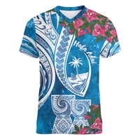 Hafa Adai Guam Women V-Neck T-Shirt Crystal Waves