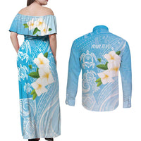 Personalized Guam Chamorro Couples Matching Off Shoulder Maxi Dress and Long Sleeve Button Shirt Turtles and Guasali Flowers