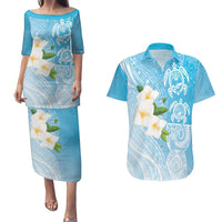 Personalized Guam Chamorro Couples Matching Puletasi and Hawaiian Shirt Turtles and Guasali Flowers