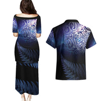 New Zealand Aotearoa Matariki Couples Matching Puletasi and Hawaiian Shirt Starry Silver Fern LT7 - Polynesian Pride