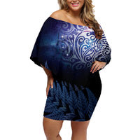 New Zealand Aotearoa Matariki Family Matching Off Shoulder Short Dress and Hawaiian Shirt Starry Silver Fern