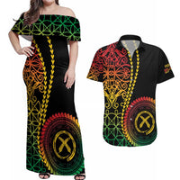 Proudly Ni-Van Sandroing Inspired Classic Style Couples Matching Off Shoulder Maxi Dress and Hawaiian Shirt