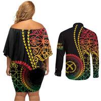 Proudly Ni-Van Sandroing Inspired Classic Style Couples Matching Off Shoulder Short Dress and Long Sleeve Button Shirt