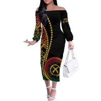 Proudly Ni-Van Sandroing Inspired Classic Style Family Matching Off The Shoulder Long Sleeve Dress and Hawaiian Shirt