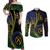 Proudly Ni-Van Sandroing Inspired Couples Matching Off Shoulder Maxi Dress and Long Sleeve Button Shirt Malampa Classic Style LT7 Colorful - Polynesian Pride