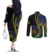 Proudly Ni-Van Sandroing Inspired Couples Matching Off The Shoulder Long Sleeve Dress and Long Sleeve Button Shirt Malampa Classic Style