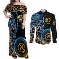 Proudly Ni-Van Sandroing Inspired Couples Matching Off Shoulder Maxi Dress and Long Sleeve Button Shirt Sanma Classic Style LT7 Colorful - Polynesian Pride