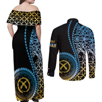 Proudly Ni-Van Sandroing Inspired Couples Matching Off Shoulder Maxi Dress and Long Sleeve Button Shirt Sanma Classic Style LT7 - Polynesian Pride