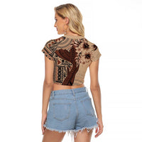 Bula Fiji Raglan Cropped T Shirt Shark Tail Beige Masi Tapa LT7 - Polynesian Pride