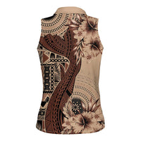 Bula Fiji Women Sleeveless Polo Shirt Shark Tail Beige Masi Tapa LT7 - Polynesian Pride