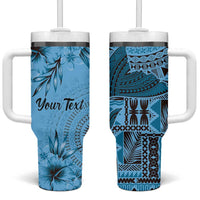 Bula Fiji Personalised Tumbler With Handle Shark Tail Turquoise Masi Tapa LT7 One Size: 40 oz Turquoise - Polynesian Pride