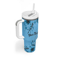 Bula Fiji Personalised Tumbler With Handle Shark Tail Turquoise Masi Tapa LT7 - Polynesian Pride
