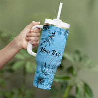 Bula Fiji Personalised Tumbler With Handle Shark Tail Turquoise Masi Tapa LT7 - Polynesian Pride