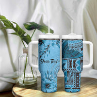 Bula Fiji Personalised Tumbler With Handle Shark Tail Turquoise Masi Tapa LT7 - Polynesian Pride