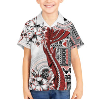Bula Fiji Family Matching Off The Shoulder Long Sleeve Dress and Hawaiian Shirt Shark Tail White Masi Tapa