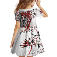 Bula Fiji Family Matching Short Sleeve Bodycon Dress and Hawaiian Shirt Shark Tail White Masi Tapa