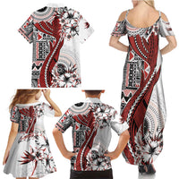 Bula Fiji Family Matching Summer Maxi Dress and Hawaiian Shirt Shark Tail White Masi Tapa