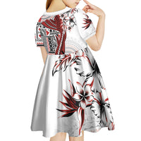 Bula Fiji Kid Short Sleeve Dress Shark Tail White Masi Tapa