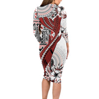 Bula Fiji Long Sleeve Bodycon Dress Shark Tail White Masi Tapa LT7 - Polynesian Pride