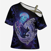 Polynesian Aumakua Cross Shoulder Shirt Jellyfish with Shark - Polynesian Pride