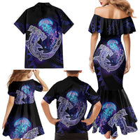 Polynesian Aumakua Family Matching Mermaid Dress and Hawaiian Shirt Jellyfish with Shark - Polynesian Pride