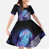 Polynesian Aumakua Family Matching Puletasi and Hawaiian Shirt Jellyfish with Shark - Polynesian Pride
