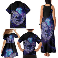 Polynesian Aumakua Family Matching Tank Maxi Dress and Hawaiian Shirt Jellyfish with Shark - Polynesian Pride