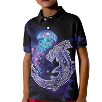 Polynesian Aumakua Kid Polo Shirt Jellyfish with Shark - Polynesian Pride