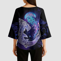 Polynesian Aumakua Kimono Sleeve Blouse Jellyfish with Shark - Polynesian Pride
