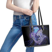 Polynesian Aumakua Leather Tote Bag Jellyfish with Shark - Polynesian Pride