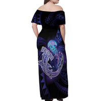 Polynesian Aumakua Off Shoulder Maxi Dress Jellyfish with Shark - Polynesian Pride