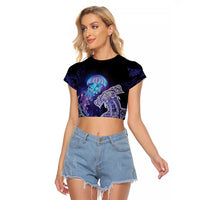 Polynesian Aumakua Raglan Cropped T Shirt Jellyfish with Shark - Polynesian Pride