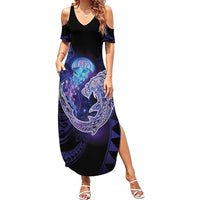 Polynesian Aumakua Summer Maxi Dress Jellyfish with Shark - Polynesian Pride