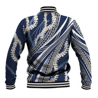 Polynesian Puakeniken Pikake Twisted Lei Baseball Jacket Navy Blue - Polynesian Pride