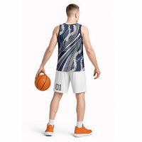Polynesian Puakeniken Pikake Twisted Lei Basketball Jersey Navy Blue - Polynesian Pride
