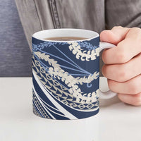 Polynesian Puakeniken Pikake Twisted Lei Ceramic Mug Navy Blue - Polynesian Pride