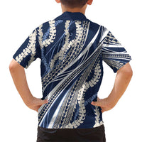 Polynesian Puakeniken Pikake Twisted Lei Family Matching Puletasi and Hawaiian Shirt Navy Blue - Polynesian Pride