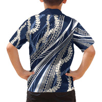 Polynesian Puakeniken Pikake Twisted Lei Kid Hawaiian Shirt Navy Blue - Polynesian Pride