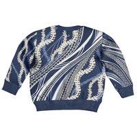 Polynesian Puakeniken Pikake Twisted Lei Kid Ugly Christmas Sweater Navy Blue - Polynesian Pride