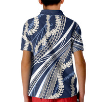 Polynesian Puakeniken Pikake Twisted Lei Kid Polo Shirt Navy Blue - Polynesian Pride