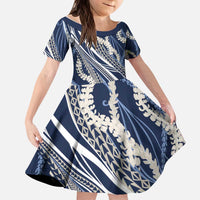 Polynesian Puakeniken Pikake Twisted Lei Kid Short Sleeve Dress Navy Blue LT7 KID Navy Blue - Polynesian Pride