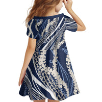 Polynesian Puakeniken Pikake Twisted Lei Kid Short Sleeve Dress Navy Blue LT7 - Polynesian Pride