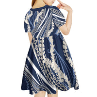 Polynesian Puakeniken Pikake Twisted Lei Kid Short Sleeve Dress Navy Blue LT7 - Polynesian Pride