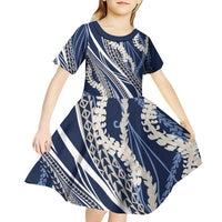 Polynesian Puakeniken Pikake Twisted Lei Kid Short Sleeve Dress Navy Blue LT7 - Polynesian Pride