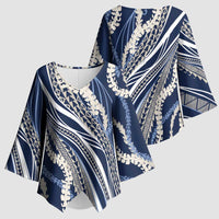 Polynesian Puakeniken Pikake Twisted Lei Kimono Sleeve Blouse Navy Blue - Polynesian Pride