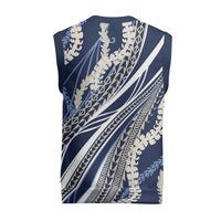 Polynesian Puakeniken Pikake Twisted Lei Christmas Knitted V-Neck Vest Navy Blue - Polynesian Pride