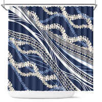 Polynesian Puakeniken Pikake Twisted Lei Shower Curtain Navy Blue - Polynesian Pride