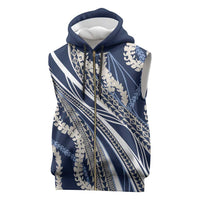 Polynesian Puakeniken Pikake Twisted Lei Sleeveless Zip Hoodie Navy Blue - Polynesian Pride